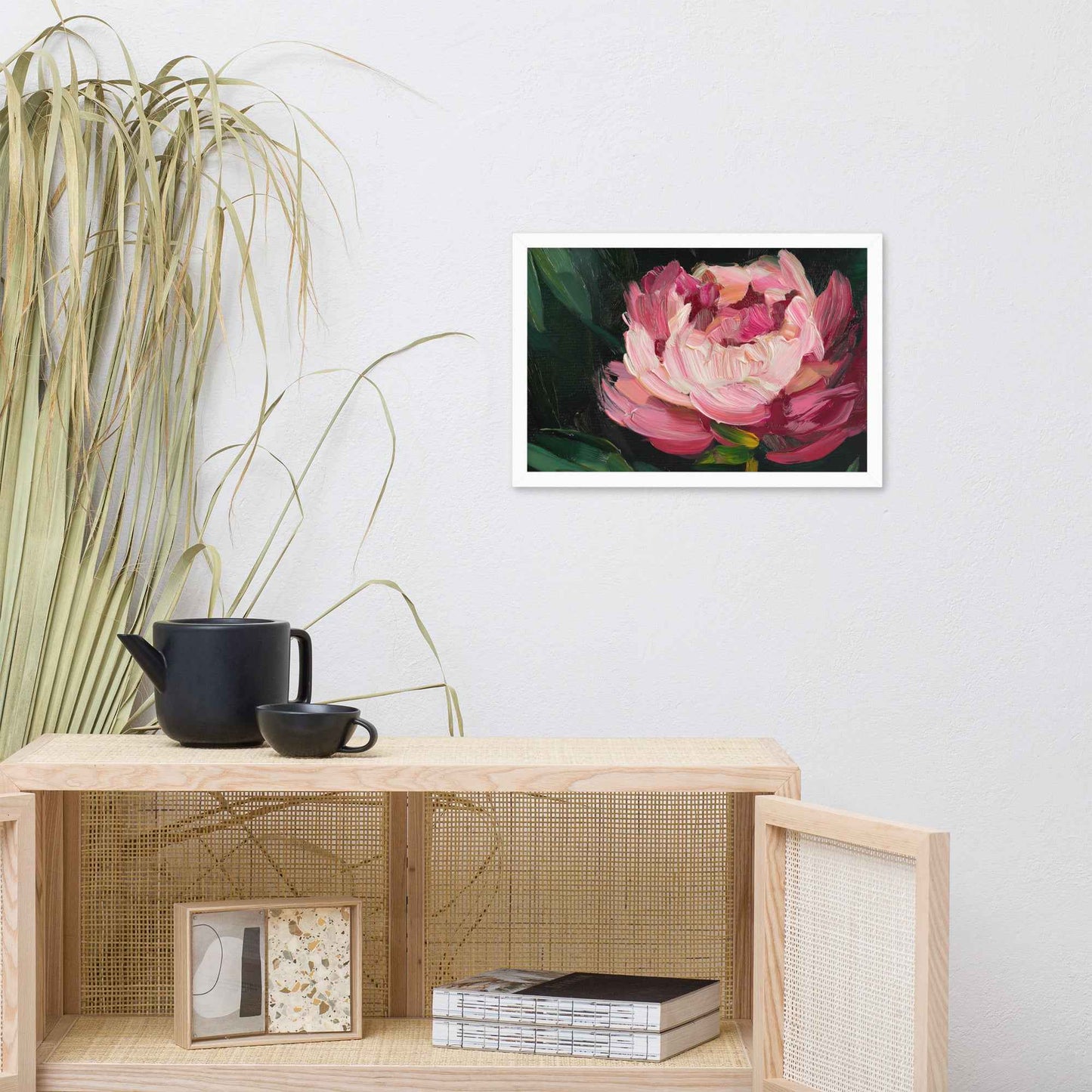 Midnight Magenta Digital Artwork Oil Painting Pink Peony Print Framed Wall Art