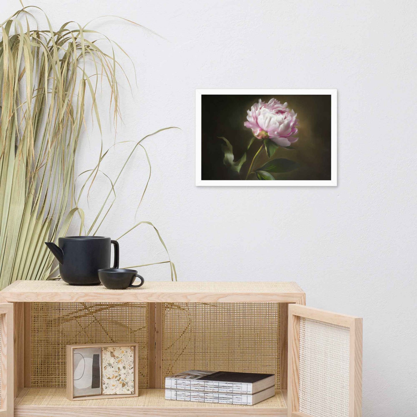 Midnight Radiance Floral Digital Artwork Peony Painting Framed Wall Art Print