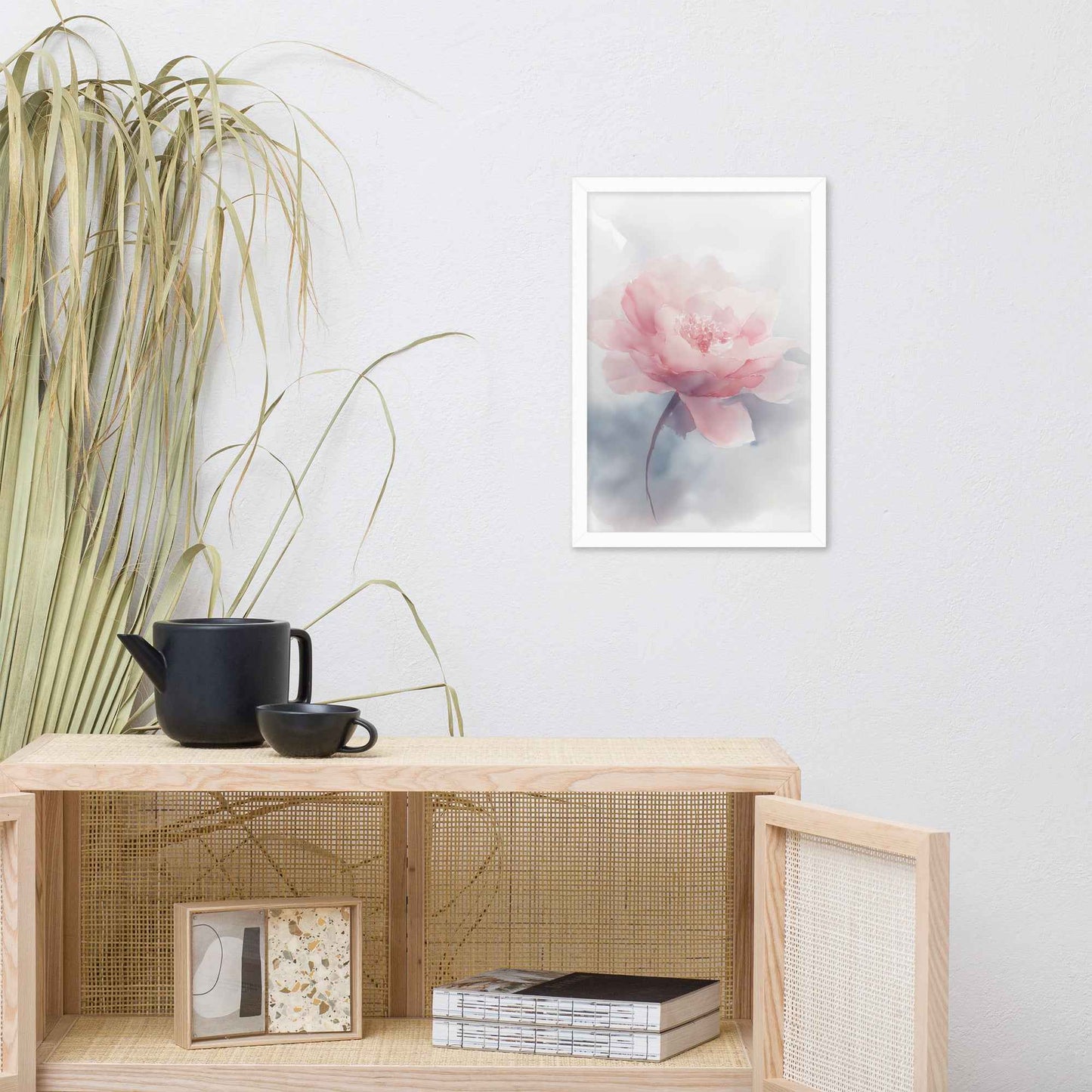 Soft Reflections Floral Digital Watercolor Painting Blush Peony Artwork Framed Wall Art Print