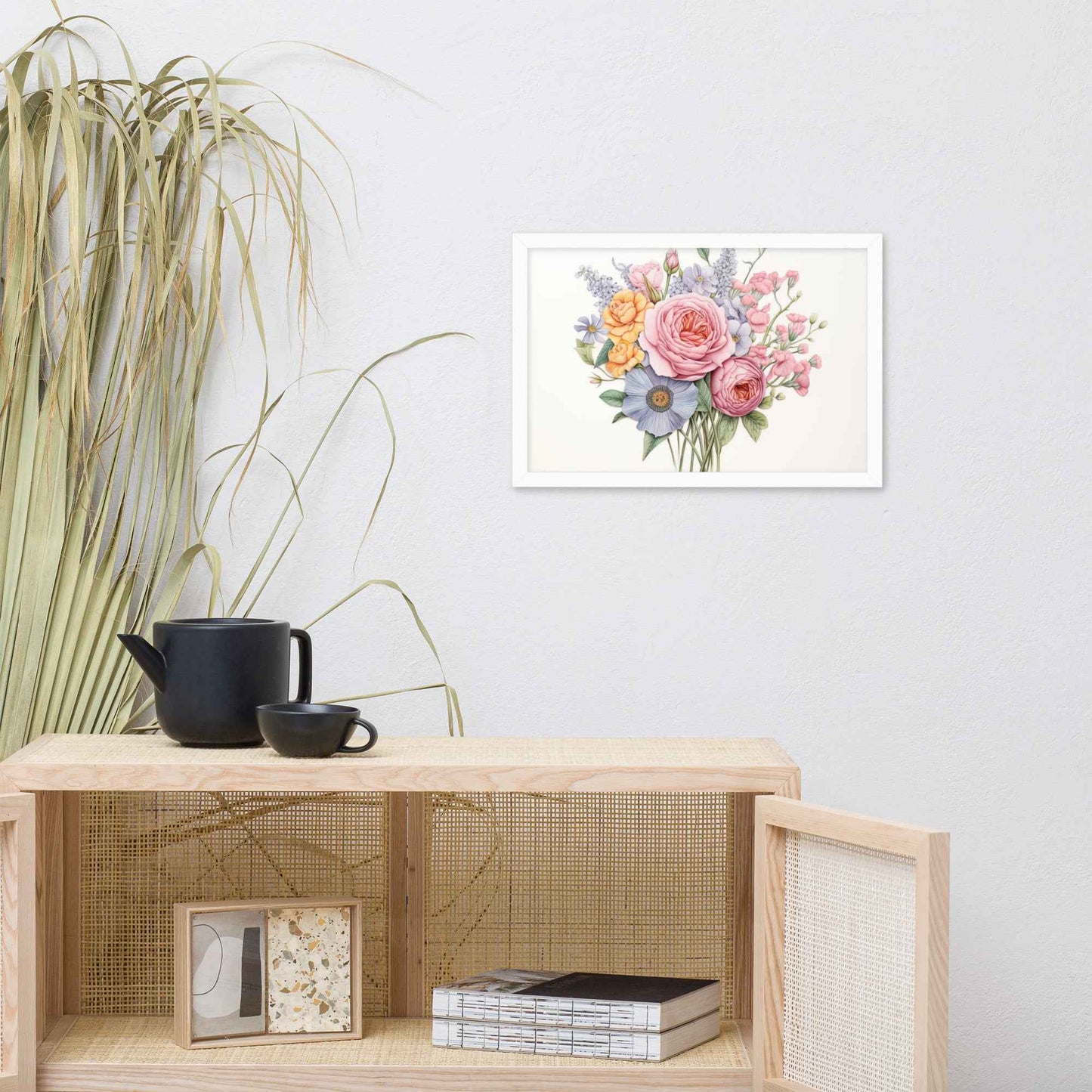Spring Serenade Colorful Bouquet Color Pencil Drawing - Digital Artwork Framed Wall Art Print