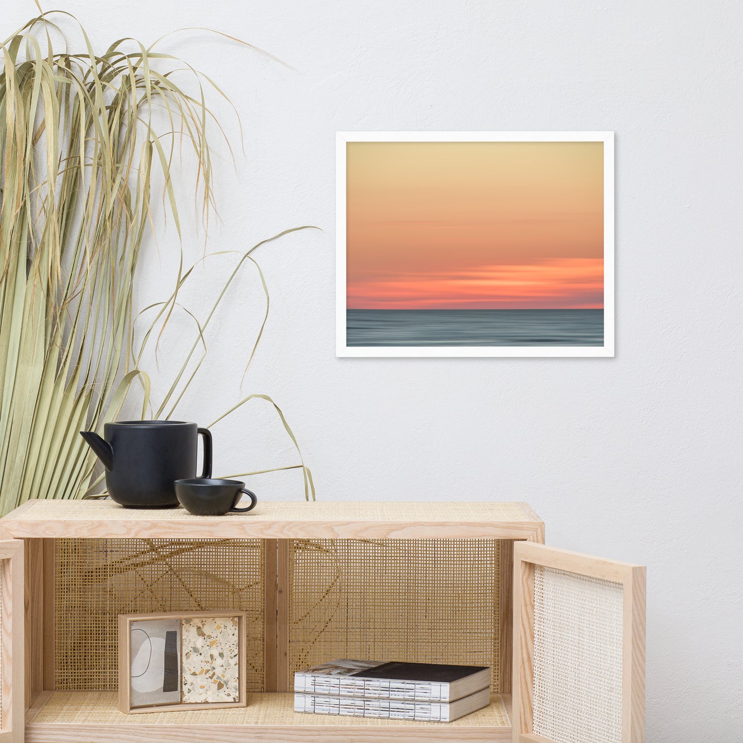 wall art for living room, Pink Coastal Wall Art: Abstract Color Blend Ocean Sunset - Coastal / Beach / Seascape / Nature / Landscape Photo Framed Wall Art Print - Artwork - Wall Decor