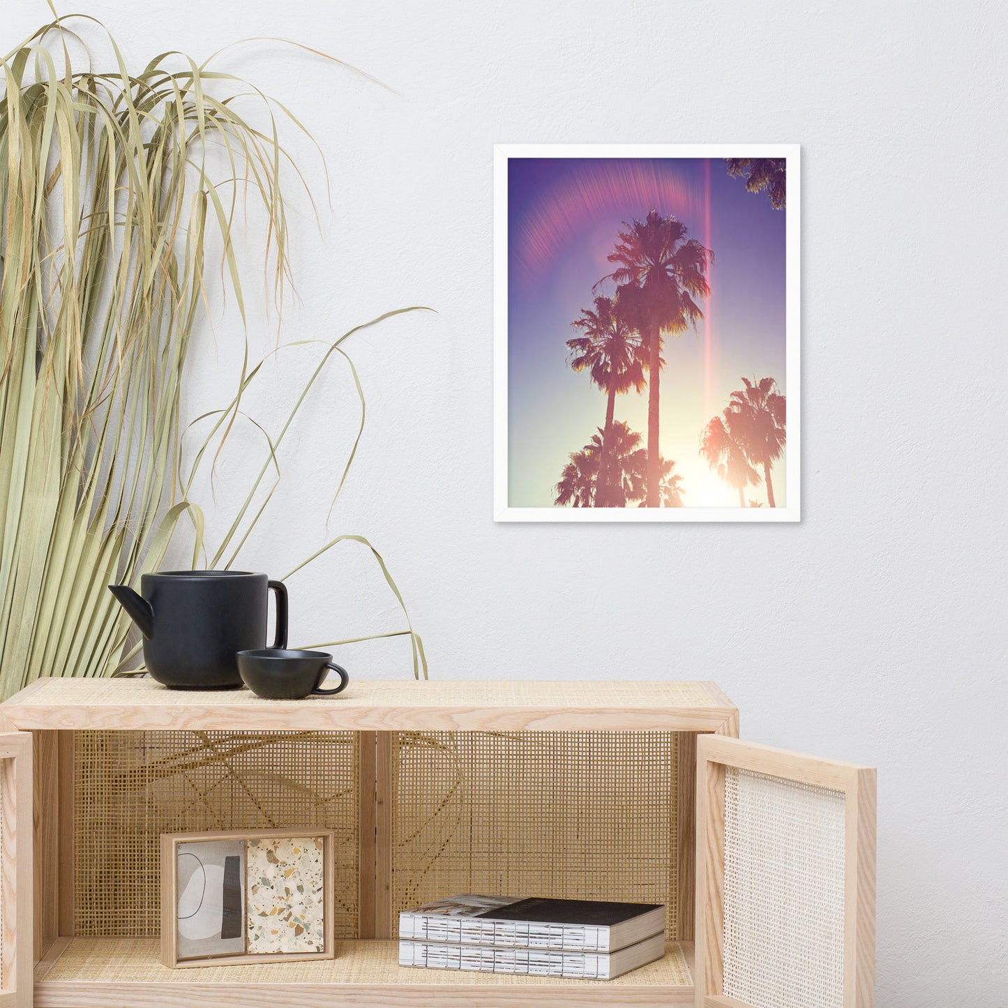 Retro Palm Trees Coastal Beach Botanical Nature Photograph Framed Wall Art Print