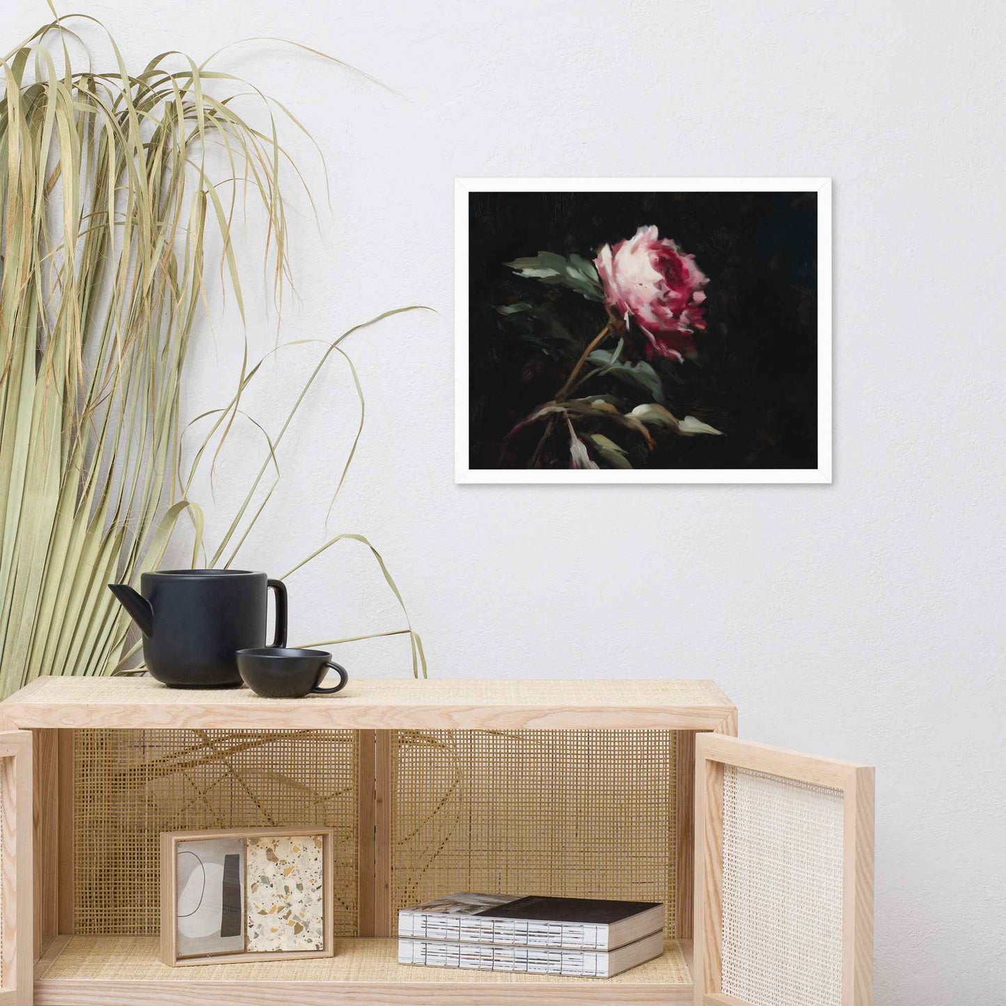 Pink Peony Painting: A Whisper in the Shadows Floral Digital Artwork Framed Wall Art Print