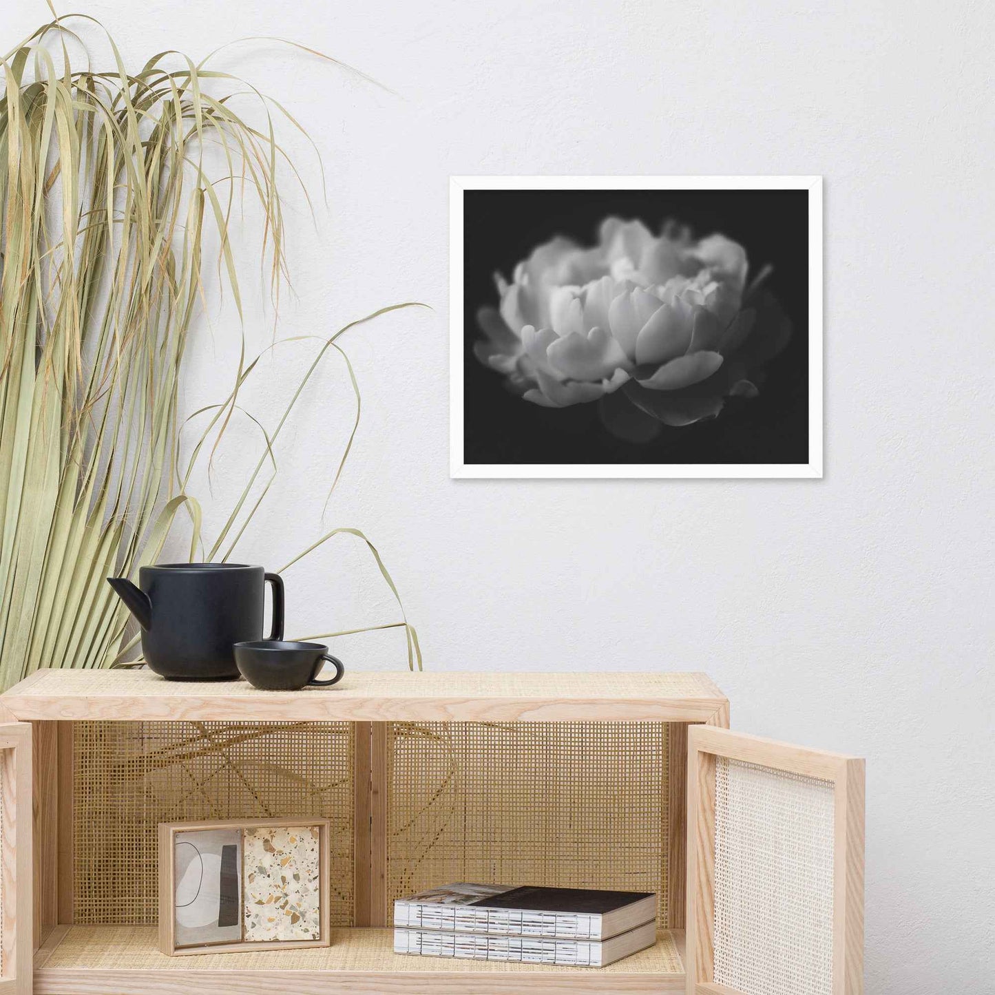 Contrast in Nature Floral Photorealistic Digital Artwork Peonies Wall Art Black and White Framed Art Print