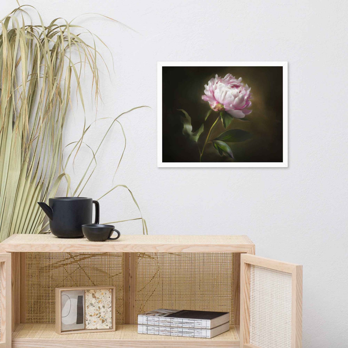 Midnight Radiance Floral Digital Artwork Peony Painting Framed Wall Art Print