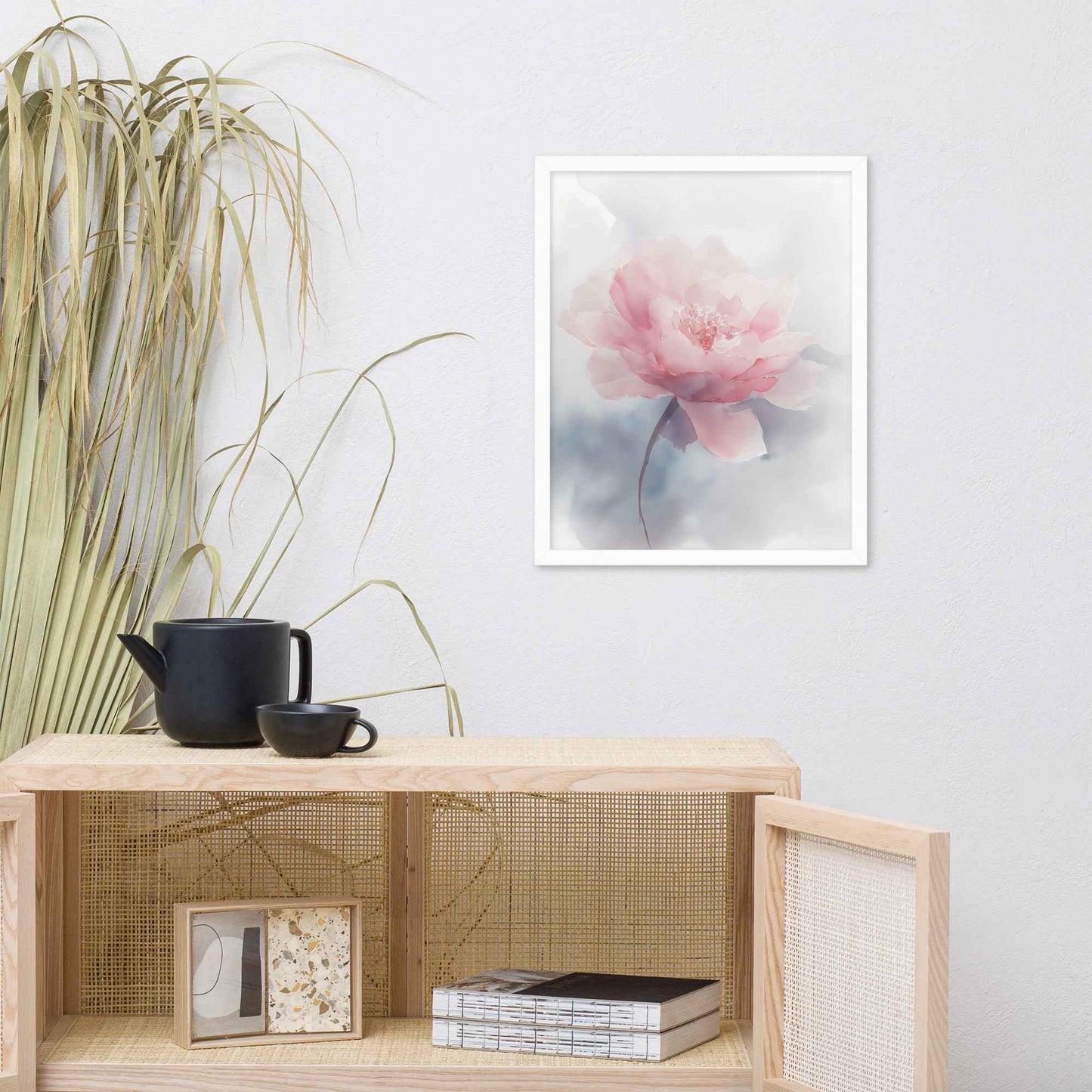 Soft Reflections Floral Digital Watercolor Painting Blush Peony Artwork Framed Wall Art Print