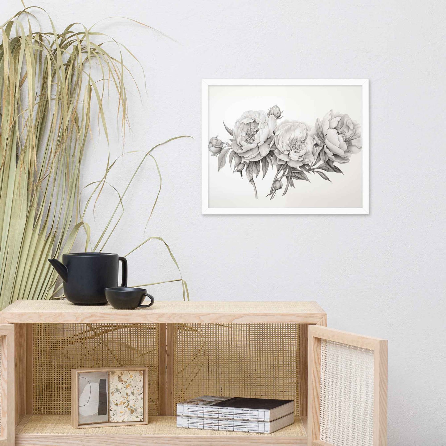 Floral Finesse Pencil Sketch Illustration - Digital Artwork Framed Wall Art Print