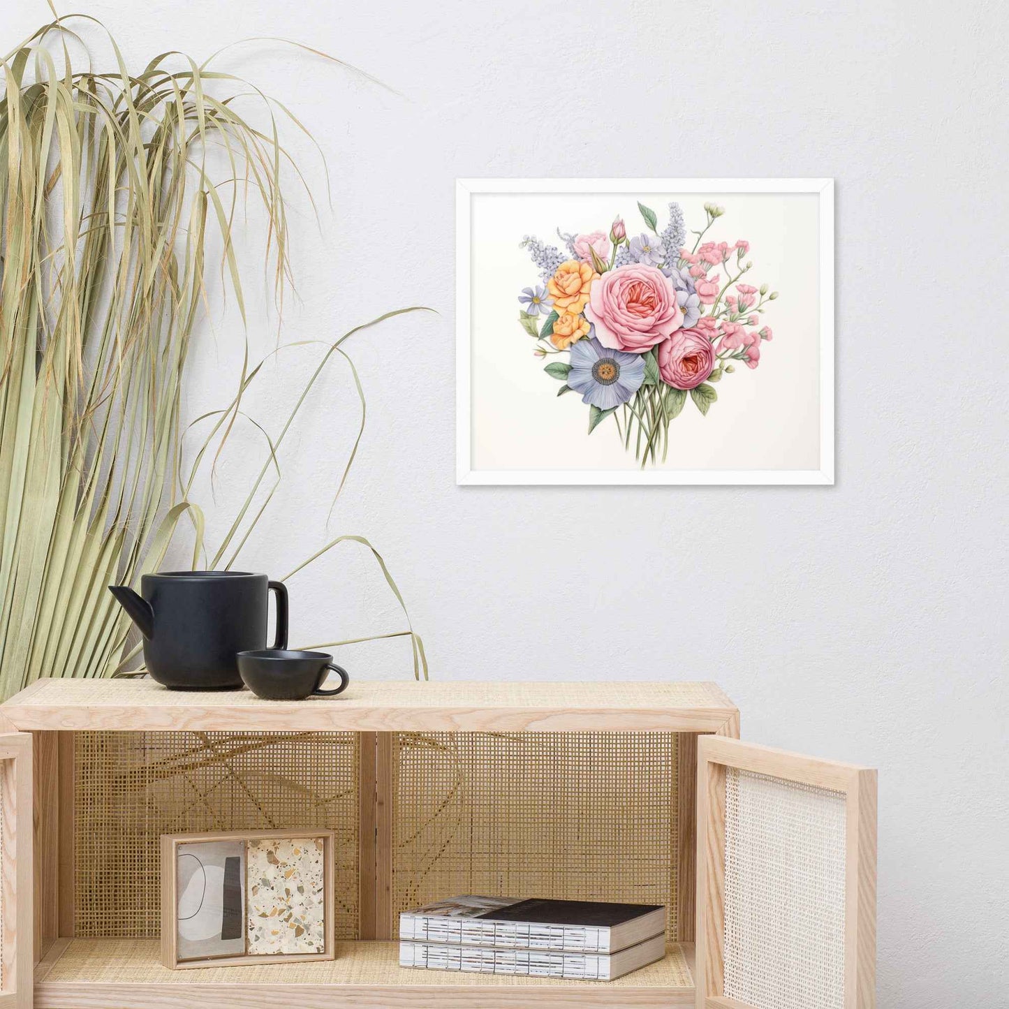 Spring Serenade Colorful Bouquet Color Pencil Drawing - Digital Artwork Framed Wall Art Print
