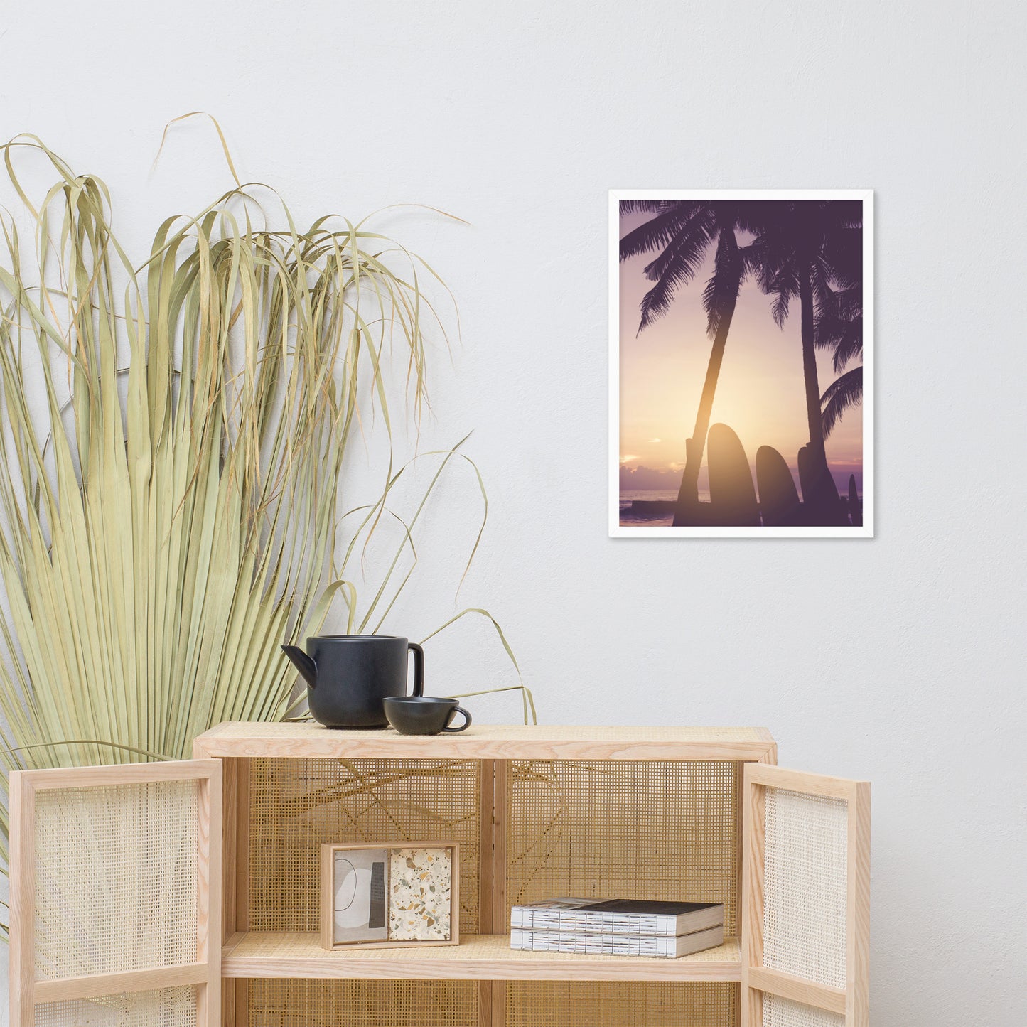 Surfer's Sunset Tropical Coastal Scene Lifestyle Photograph Framed Wall Art Print