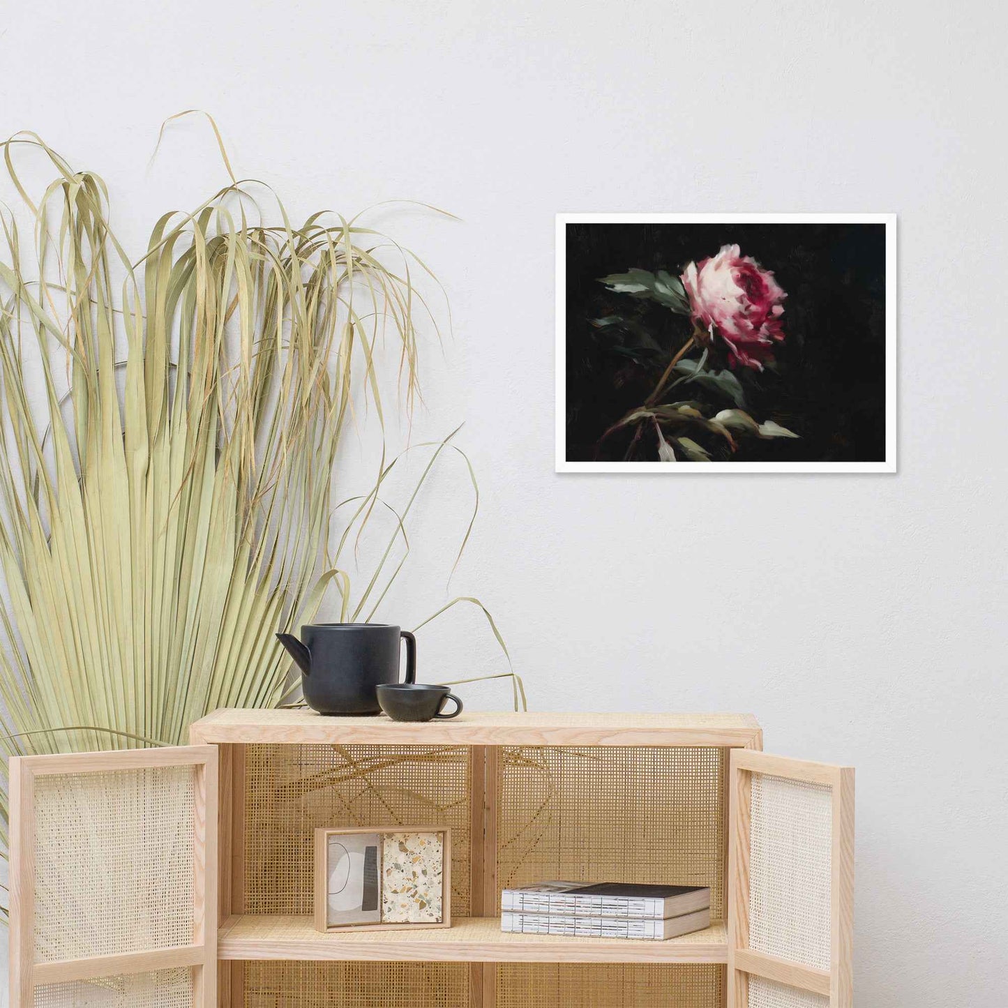 Pink Peony Painting: A Whisper in the Shadows Floral Digital Artwork Framed Wall Art Print