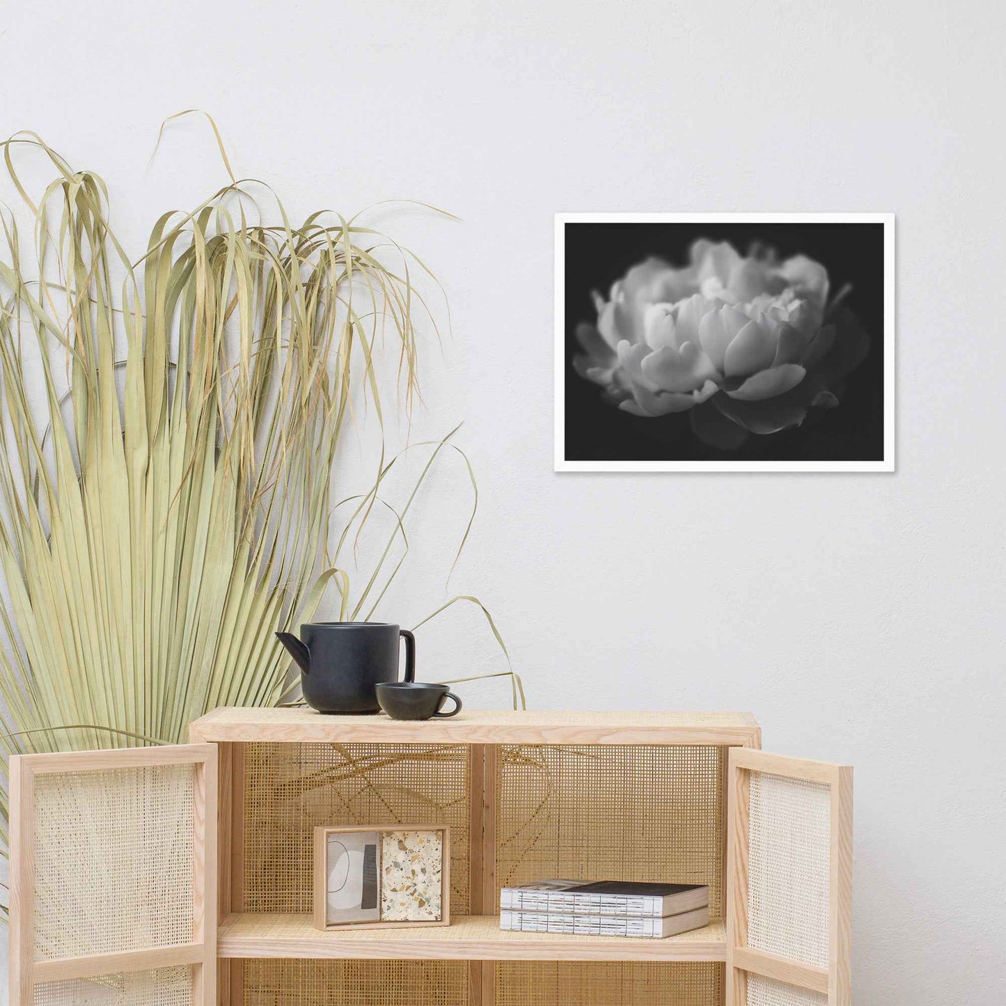 Contrast in Nature Floral Photorealistic Digital Artwork Peonies Wall Art Black and White Framed Art Print