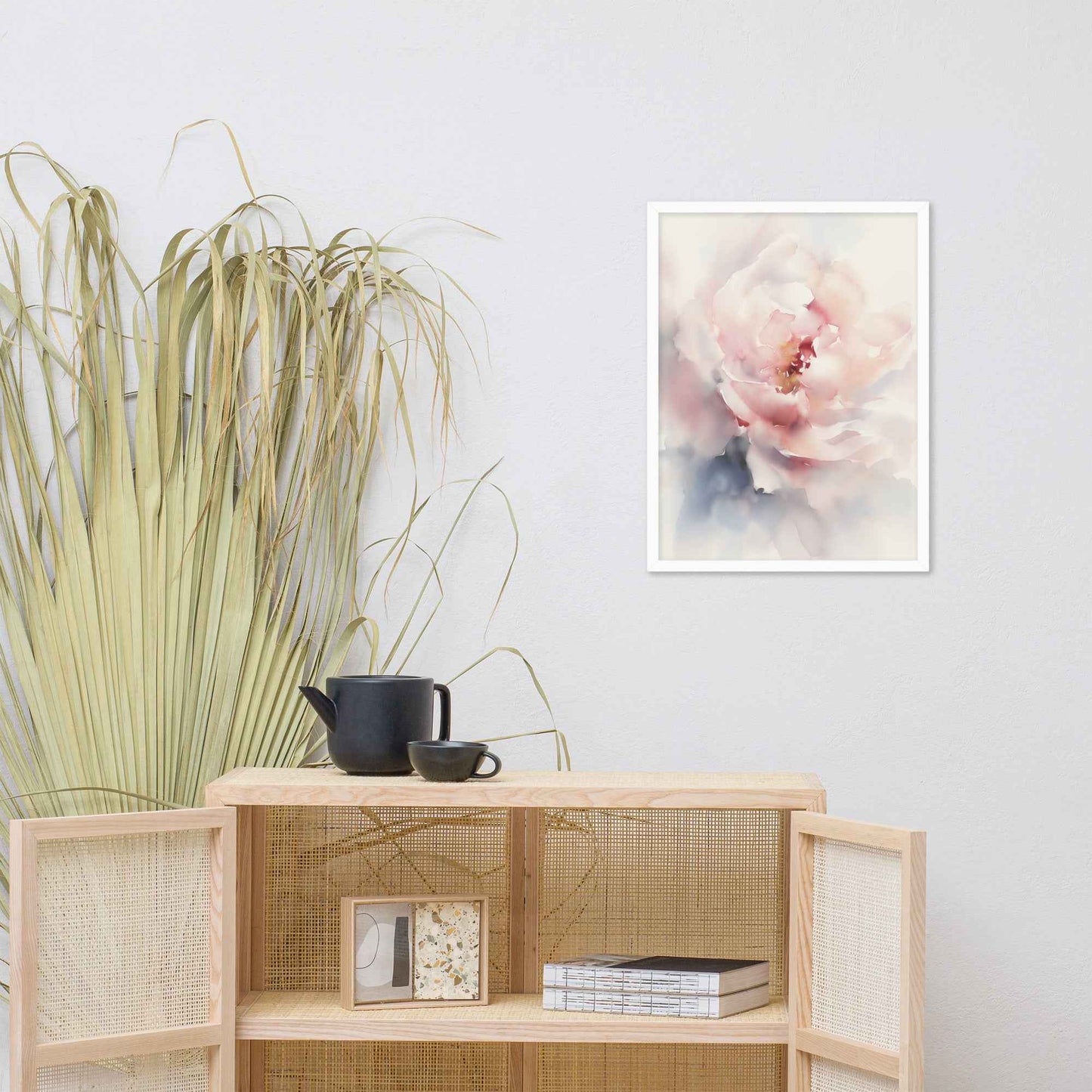 Graceful Stillness Floral Digital Watercolor Artwork Pink Peony Print Framed Wall Art