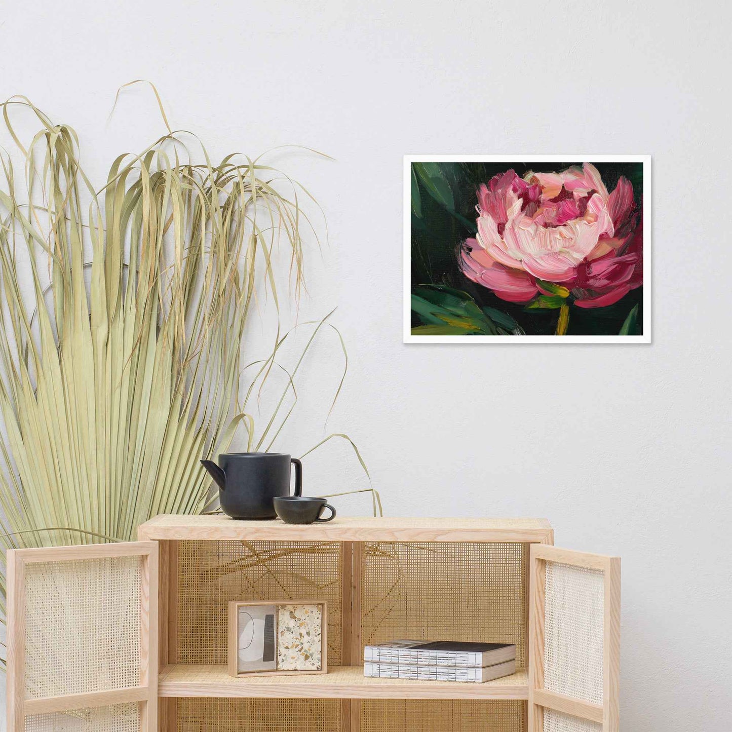 Midnight Magenta Digital Artwork Oil Painting Pink Peony Print Framed Wall Art