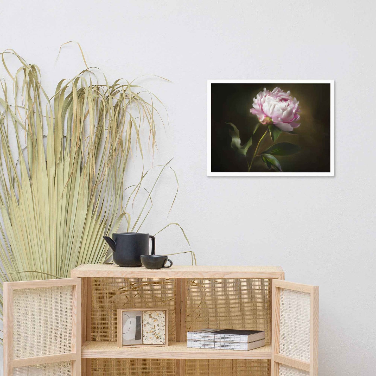 Midnight Radiance Floral Digital Artwork Peony Painting Framed Wall Art Print