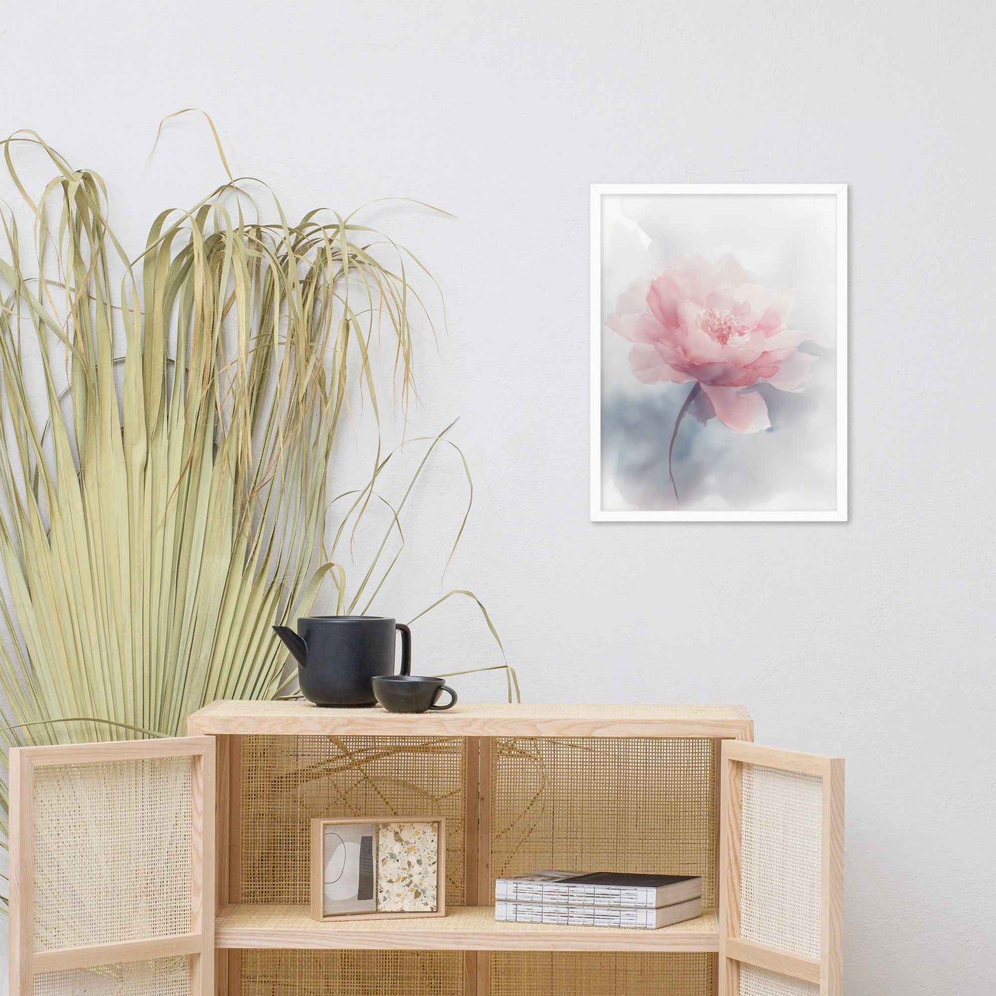 Soft Reflections Floral Digital Watercolor Painting Blush Peony Artwork Framed Wall Art Print