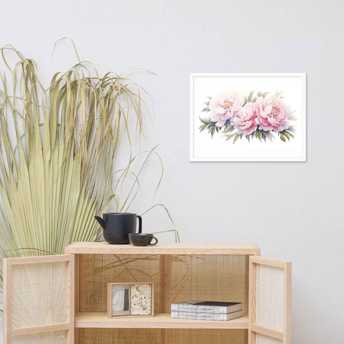 Blushing Peonies Watercolor Painting - Digital Artwork Framed Wall Art Print