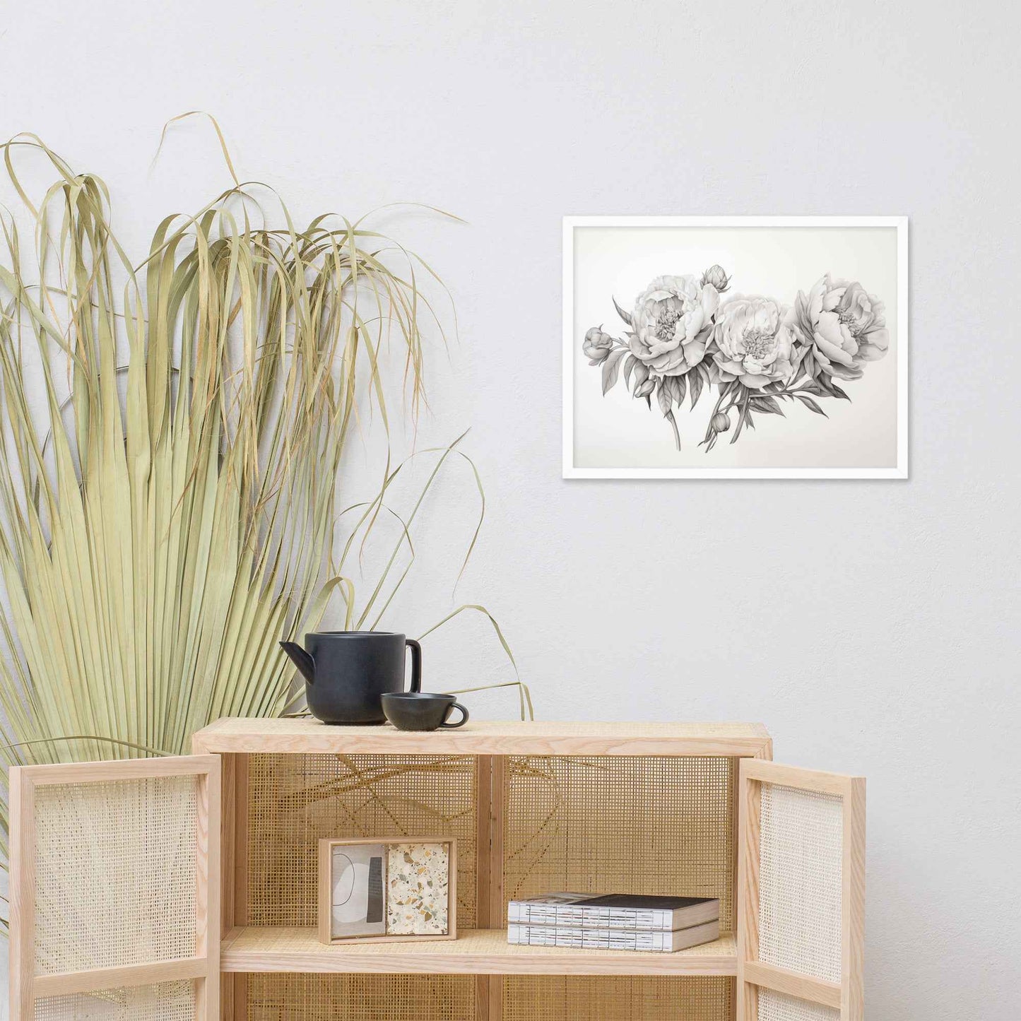 Floral Finesse Pencil Sketch Illustration - Digital Artwork Framed Wall Art Print