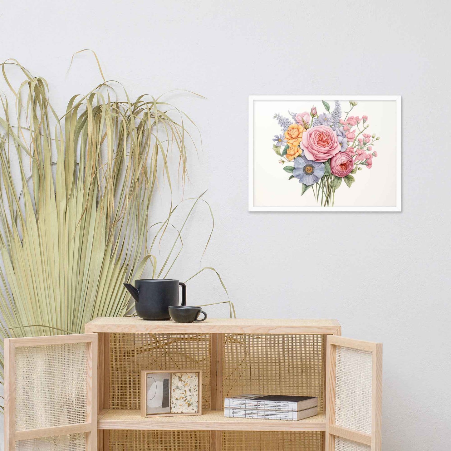 Spring Serenade Colorful Bouquet Color Pencil Drawing - Digital Artwork Framed Wall Art Print
