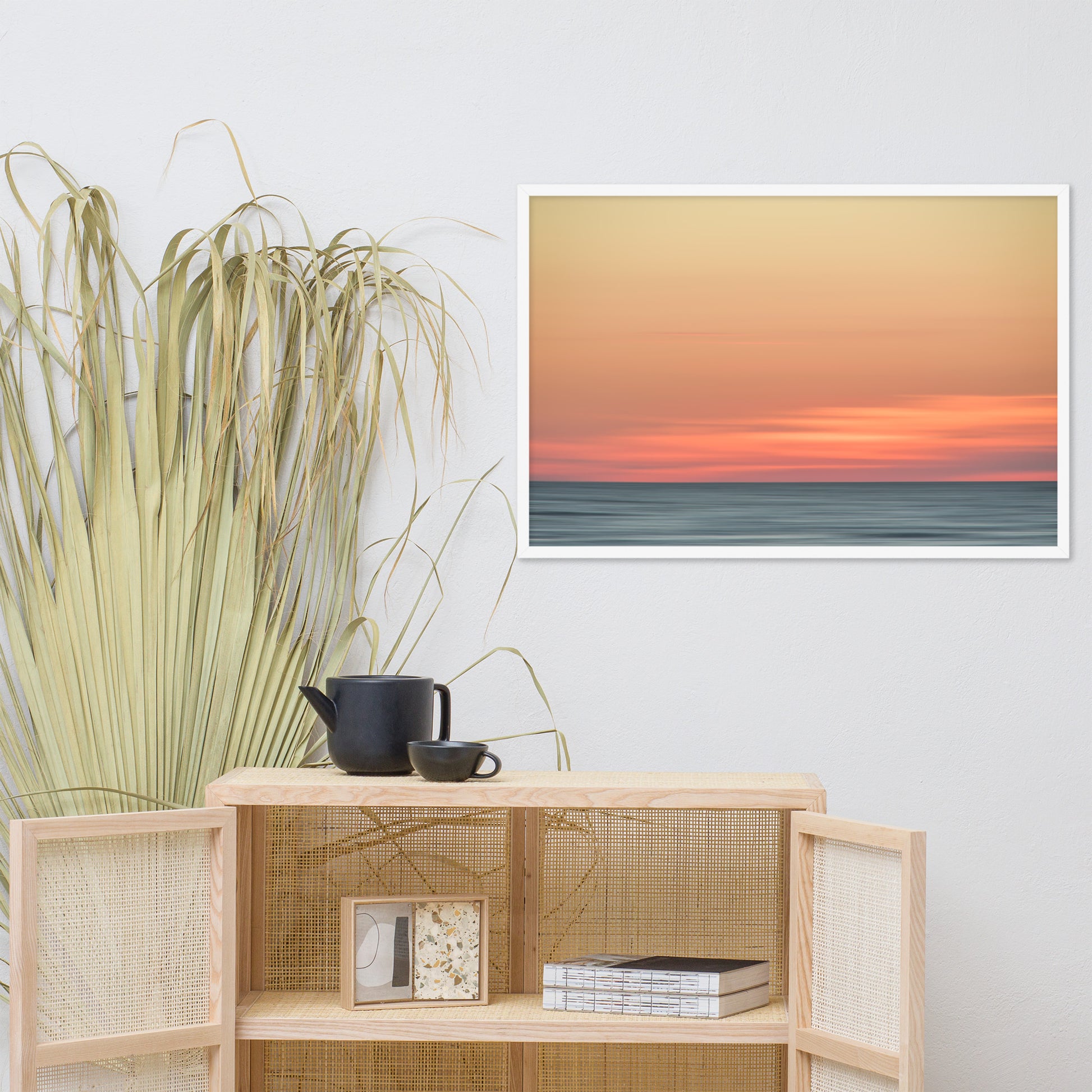 living room art for walls, Pink Coastal Wall Art: Abstract Color Blend Ocean Sunset - Coastal / Beach / Seascape / Nature / Landscape Photo Framed Wall Art Print - Artwork - Wall Decor