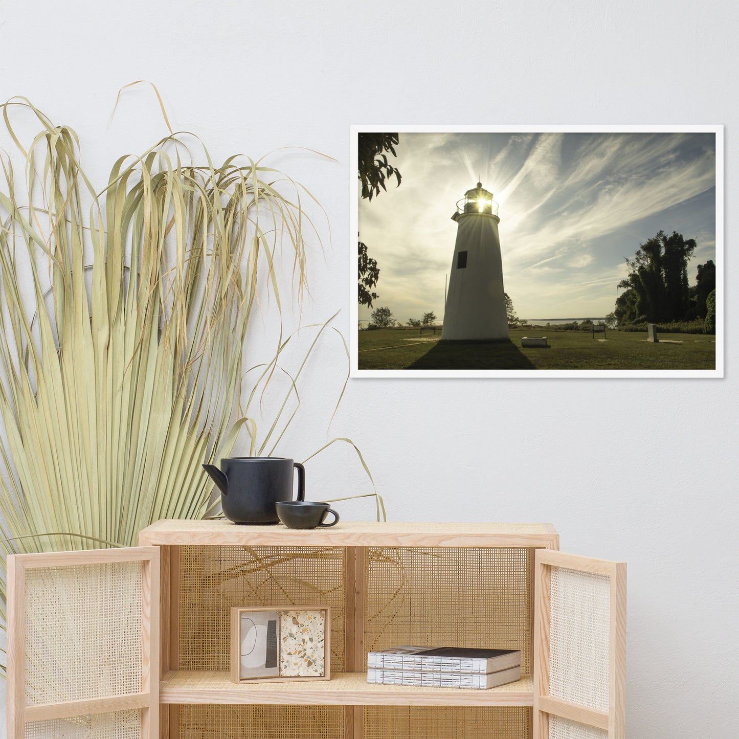 Turkey Point Lighthouse with Sun Flare Horizontal Framed Photo Paper Wall Art Prints
