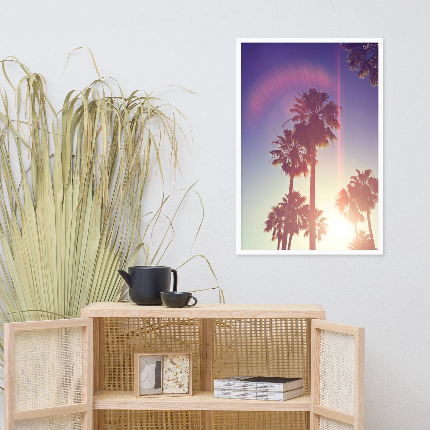 Retro Palm Trees Coastal Beach Botanical Nature Photograph Framed Wall Art Print