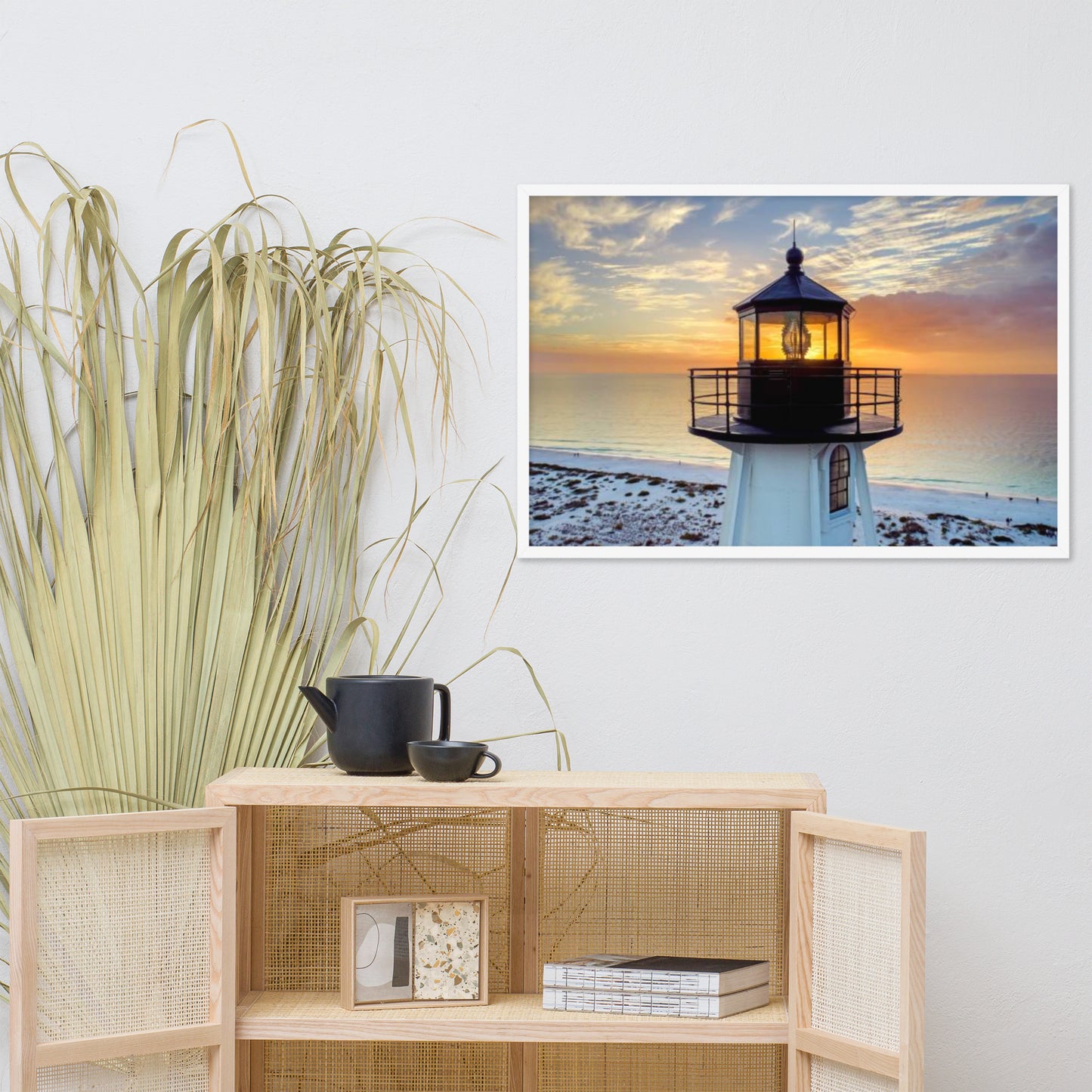 St. Mark Lighthouse at Sunset Coastal Architectural Photograph Framed Wall Art Print