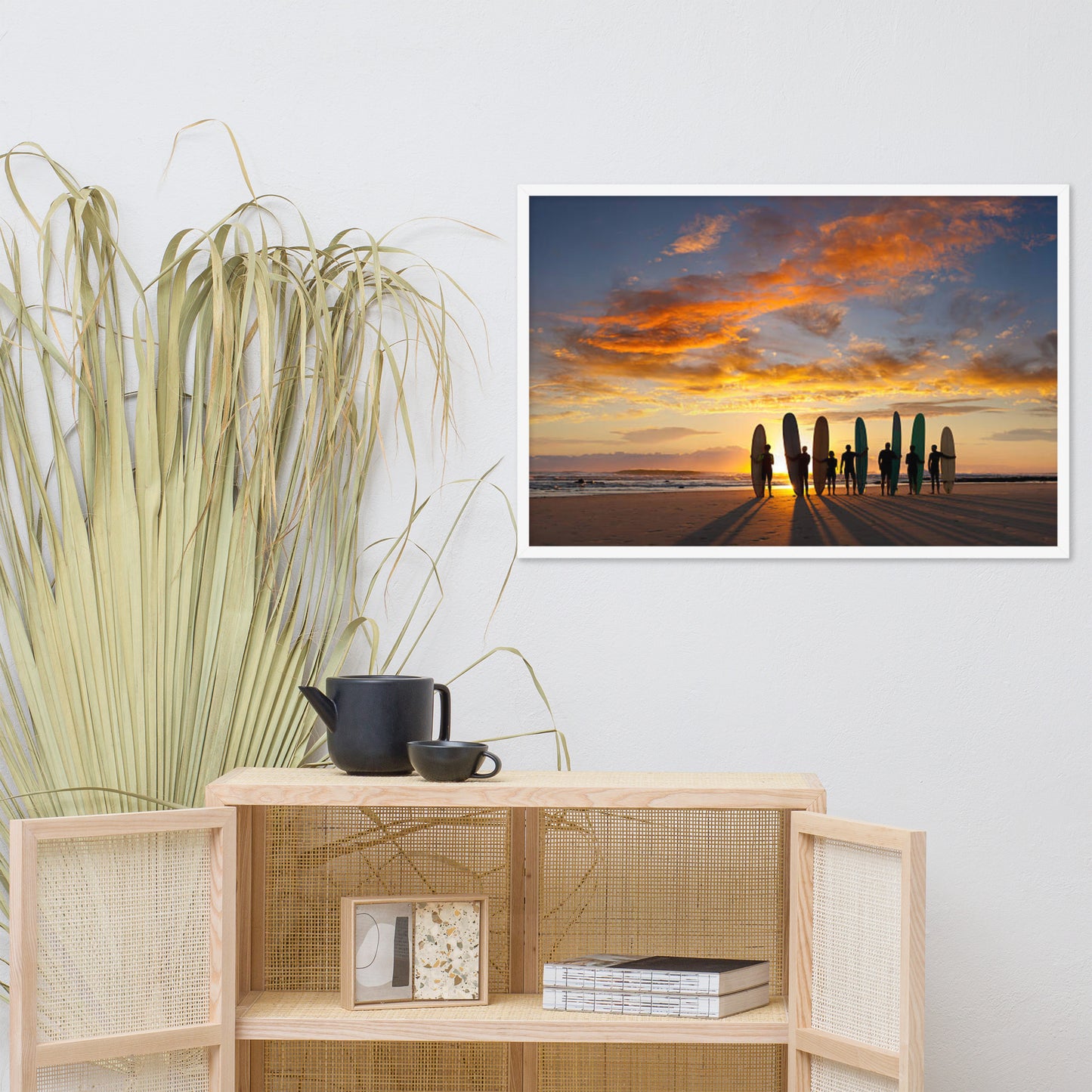 Silhouettes of Stoke: A Malibu Sunrise Coastal Lifestyle Abstract Nature Photograph Framed Wall Art Print