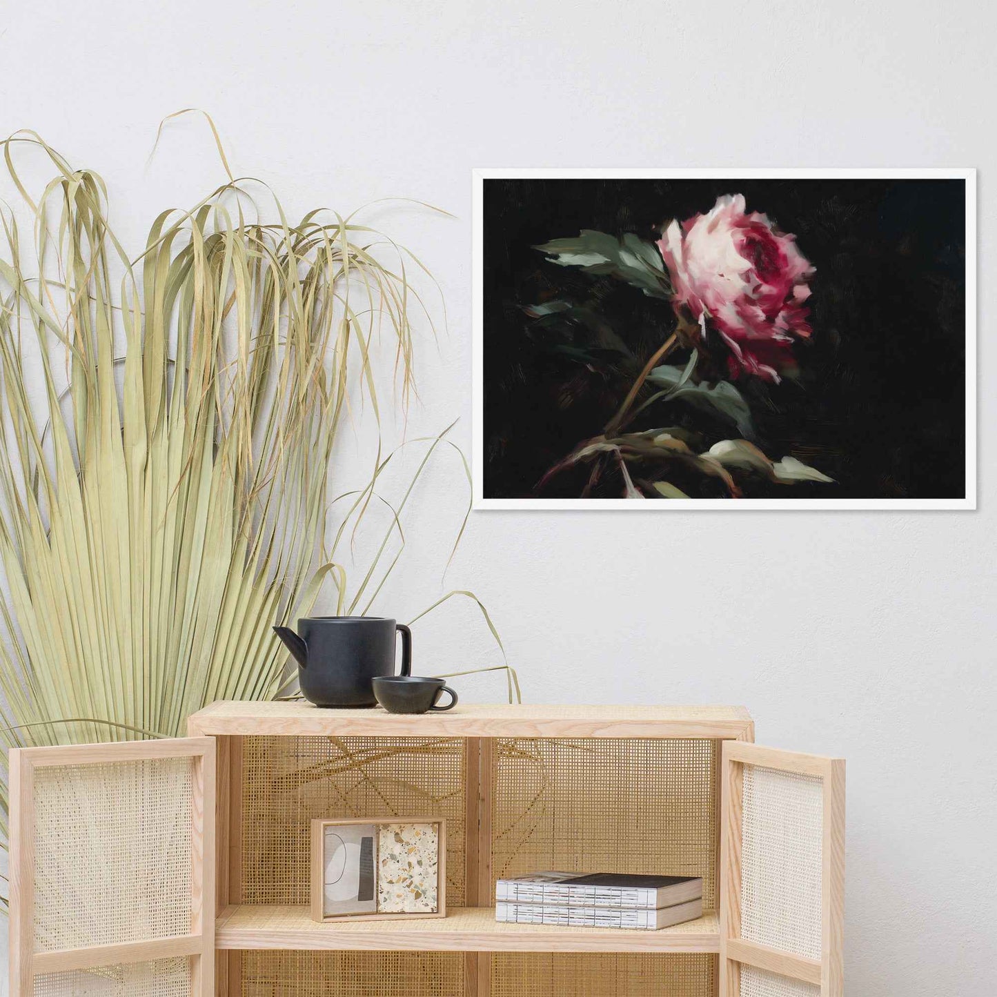 Pink Peony Painting: A Whisper in the Shadows Floral Digital Artwork Framed Wall Art Print