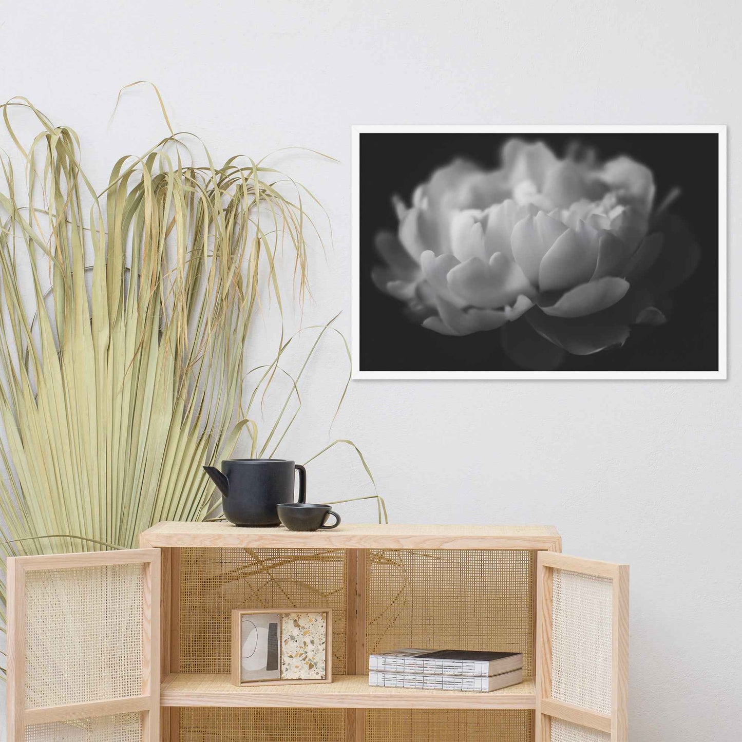 Contrast in Nature Floral Photorealistic Digital Artwork Peonies Wall Art Black and White Framed Art Print