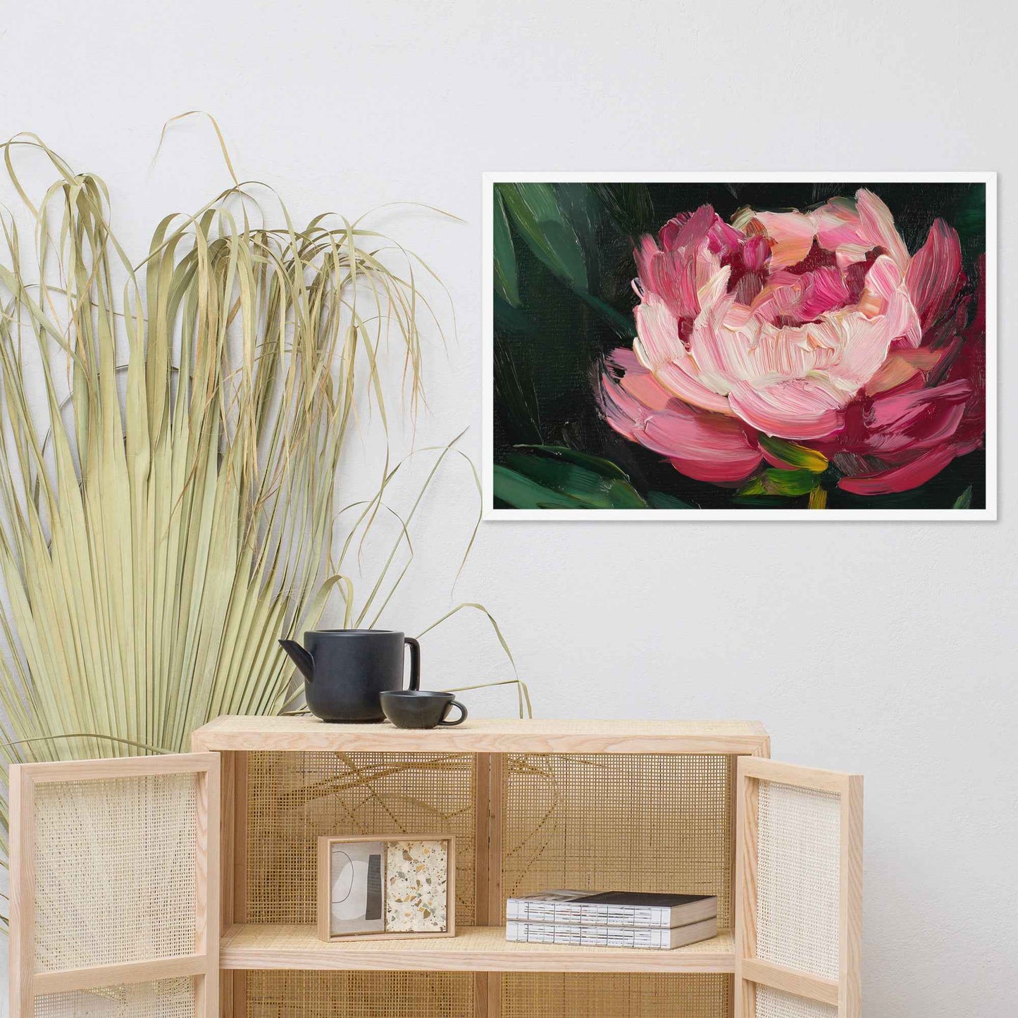 Midnight Magenta Digital Artwork Oil Painting Pink Peony Print Framed Wall Art