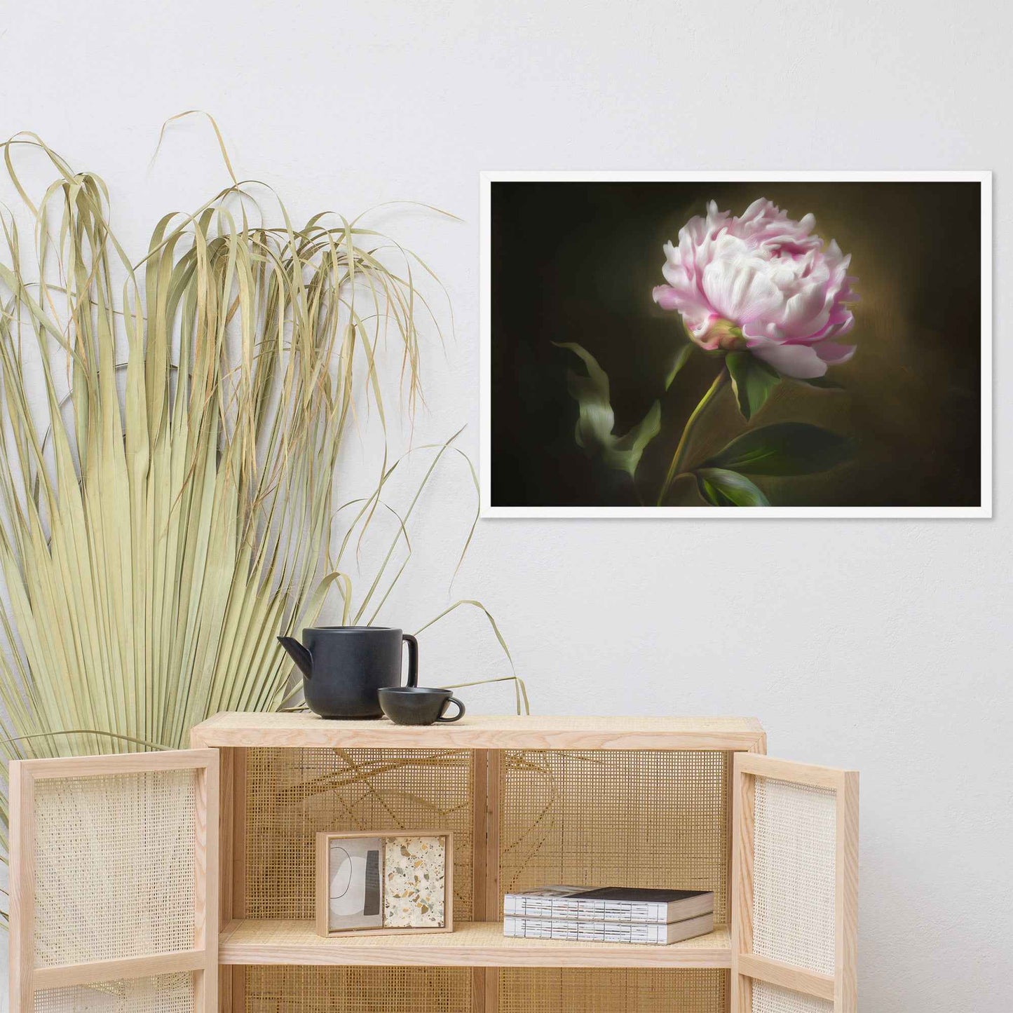 Midnight Radiance Floral Digital Artwork Peony Painting Framed Wall Art Print