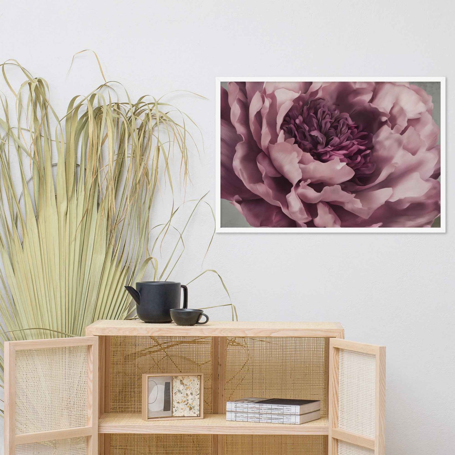 Painted Grace Floral Digital Artwork Pink Peony Wall Art Framed Print