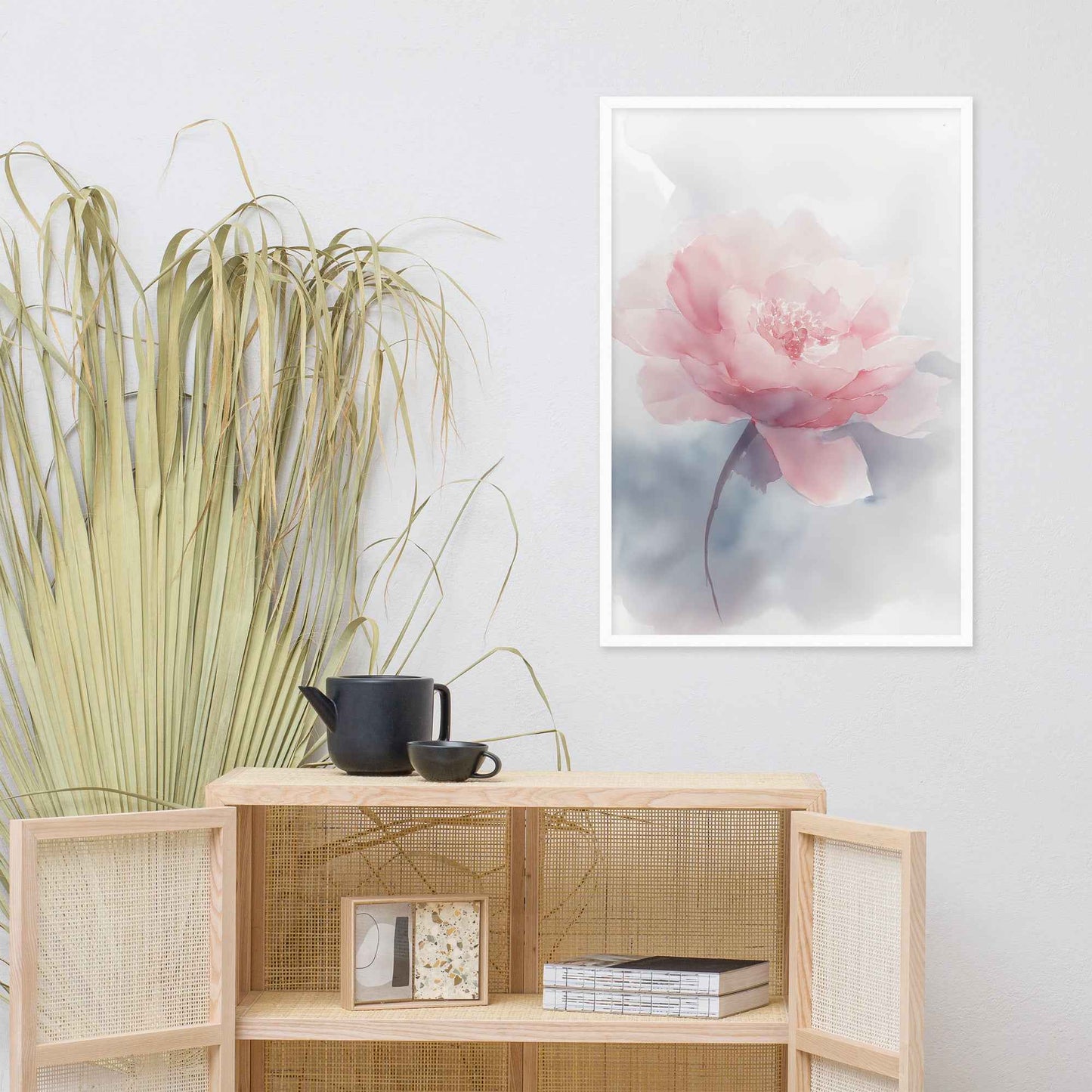 Soft Reflections Floral Digital Watercolor Painting Blush Peony Artwork Framed Wall Art Print