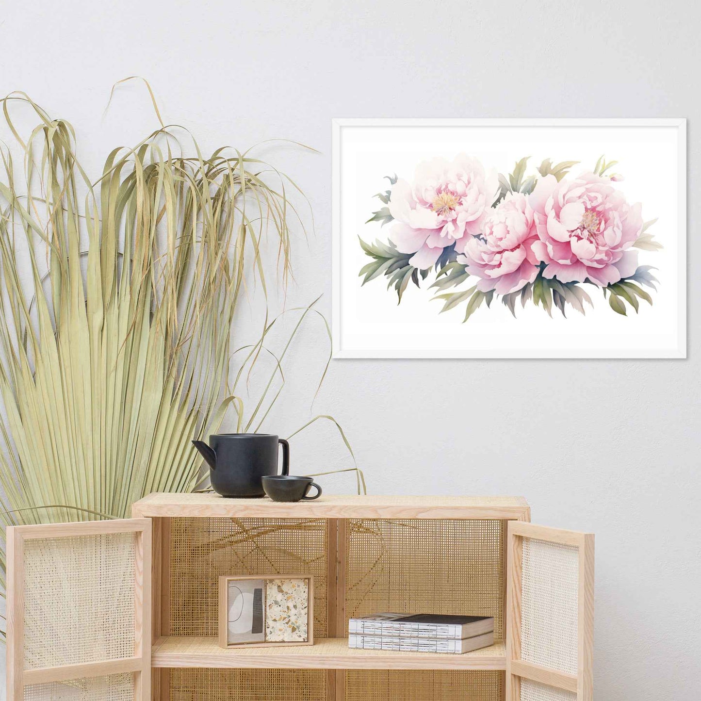 Blushing Peonies Watercolor Painting - Digital Artwork Framed Wall Art Print