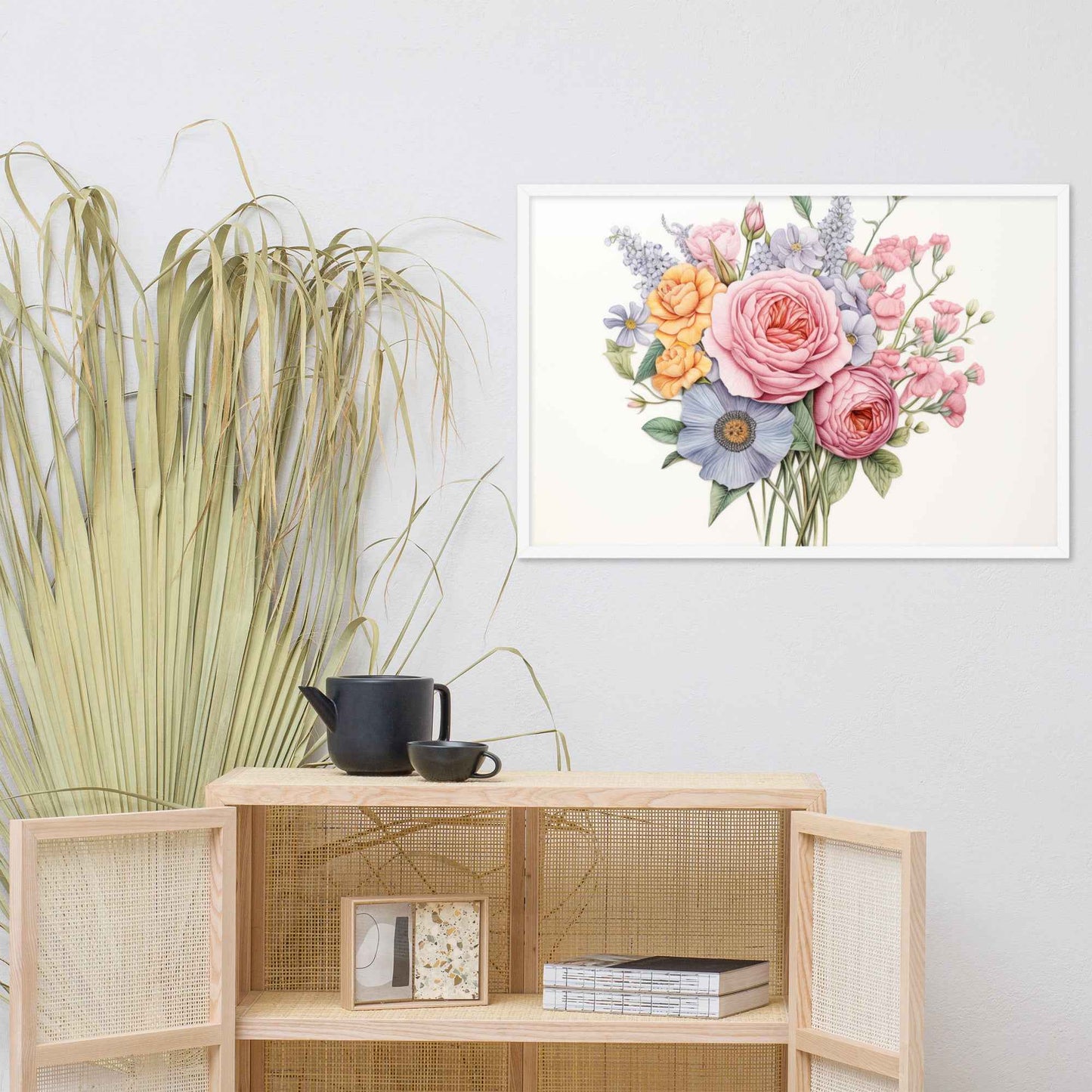 Spring Serenade Colorful Bouquet Color Pencil Drawing - Digital Artwork Framed Wall Art Print