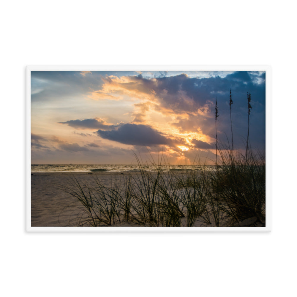 Manly Art Prints: Anna Maria Island Cloudy Beach Sunset 2 - Coastal / Beach / Seascape / Nature / Landscape Photo Framed Wall Art Print - Artwork