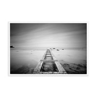 Moody Ocean and Sky Wooden Pier Black and White Framed Wall Art Prints