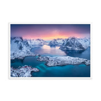 Reine at Winter Sunset Icy Mountain Framed Wall Art Print