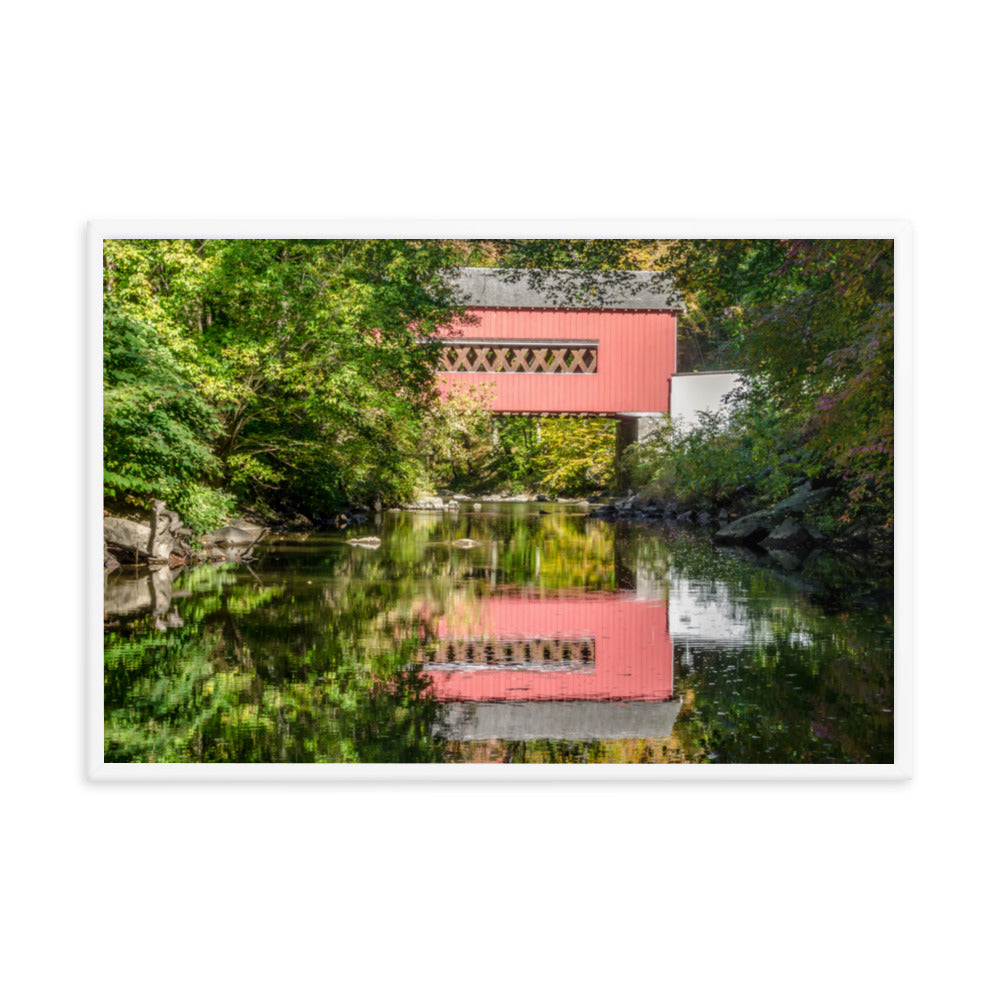 The Reflections of Wooddale Covered Bridge Framed Photo Paper Wall Art Prints