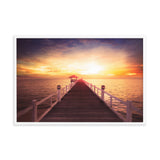 Surreal Wooden Pier at Sunset Framed Wall Art Print