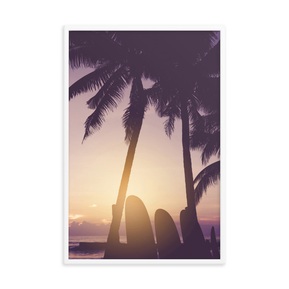 Surfer's Sunset Tropical Coastal Scene Lifestyle Photograph Framed Wall Art Print