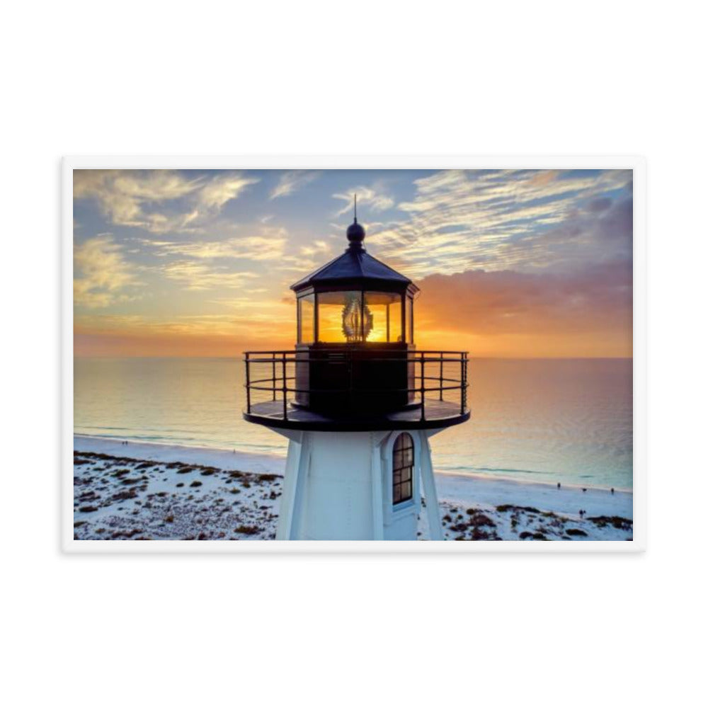 St. Mark Lighthouse at Sunset Coastal Architectural Photograph Framed Wall Art Print