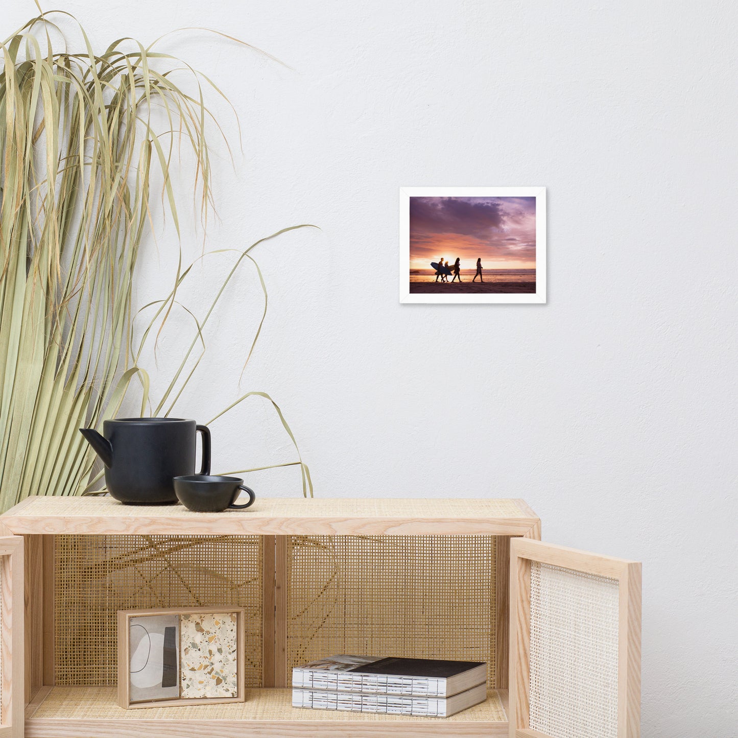 Surfers and Sunset on the Shore Coastal Landscape Lifestyle Photograph Framed Wall Art Print