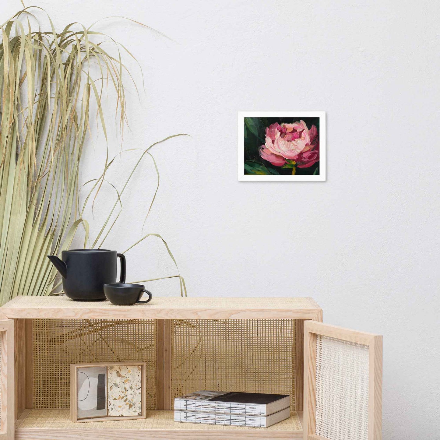 Midnight Magenta Digital Artwork Oil Painting Pink Peony Print Framed Wall Art