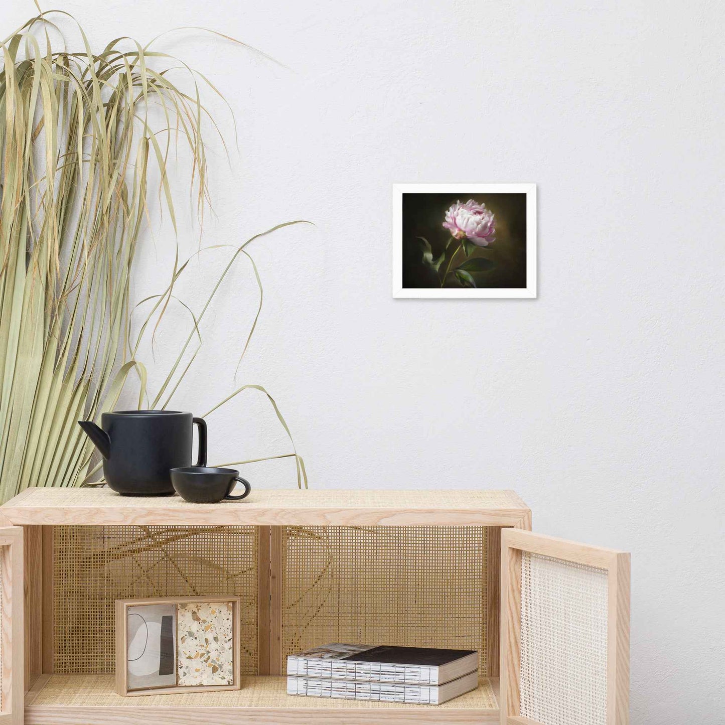 Midnight Radiance Floral Digital Artwork Peony Painting Framed Wall Art Print