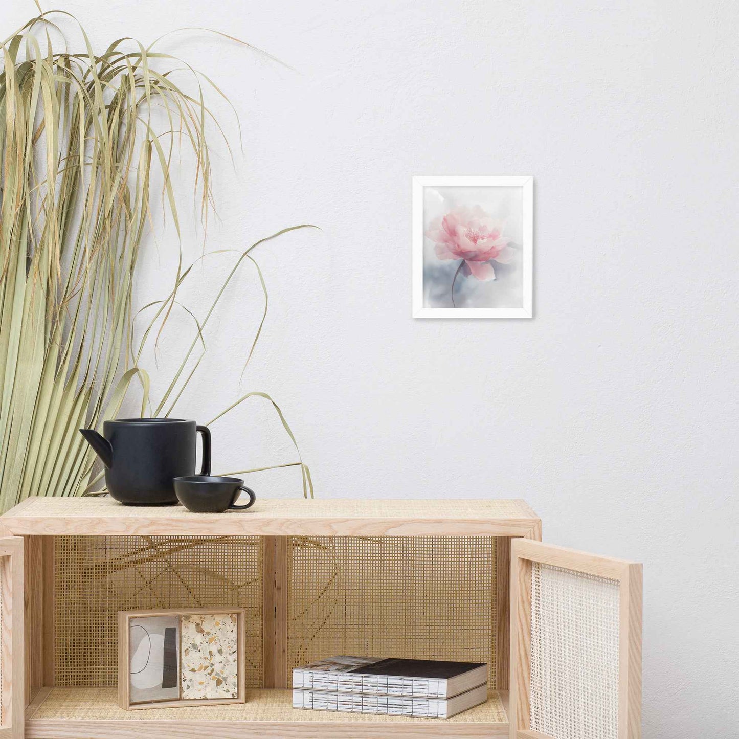 Soft Reflections Floral Digital Watercolor Painting Blush Peony Artwork Framed Wall Art Print