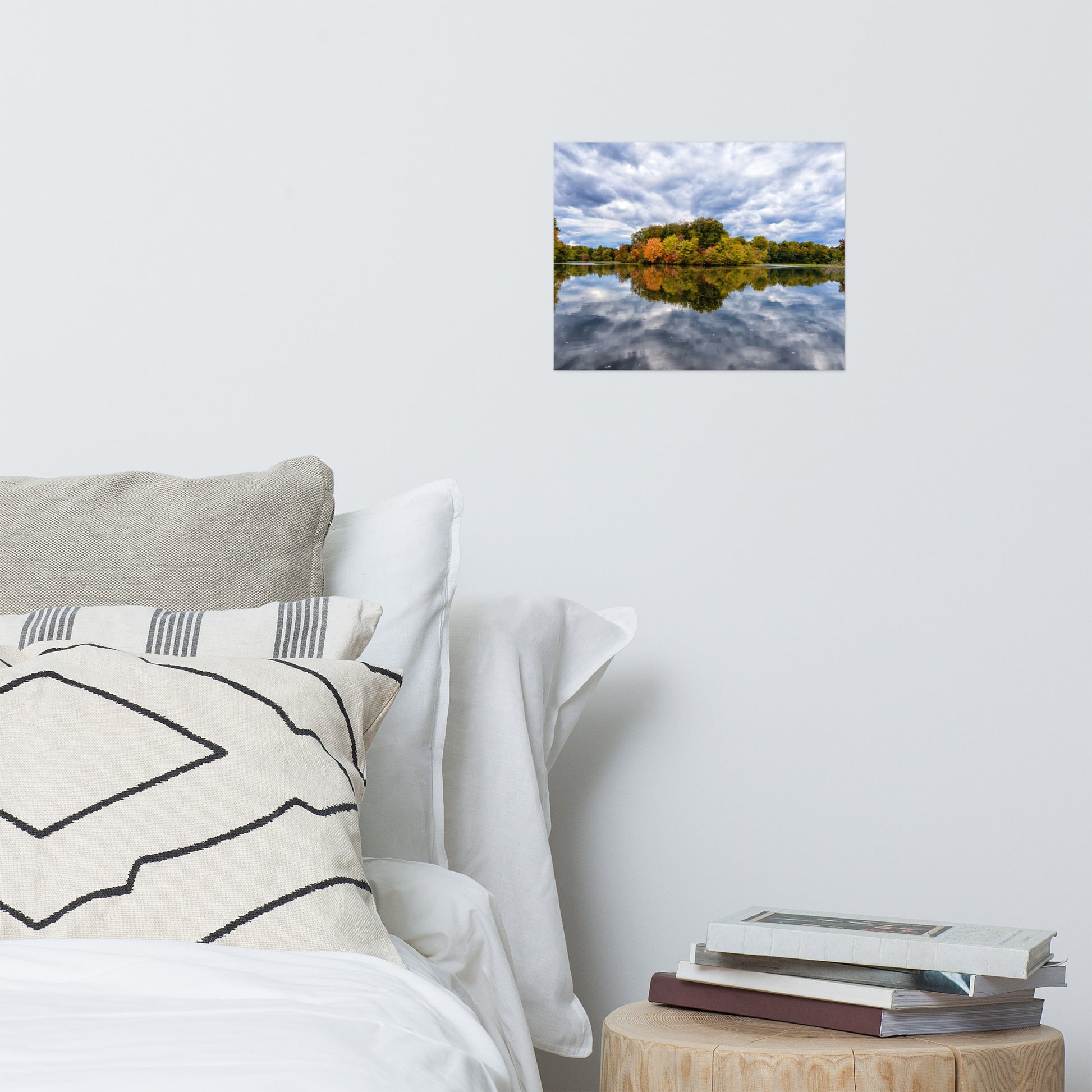 Simple Wall Art For Bedroom: Fall Trees on Edge of Pond With Stormy Sky - Rustic / Rural / Country Style Landscape / Nature Loose / Unframed / Frameless / Frameable Photograph Wall Art Print - Artwork