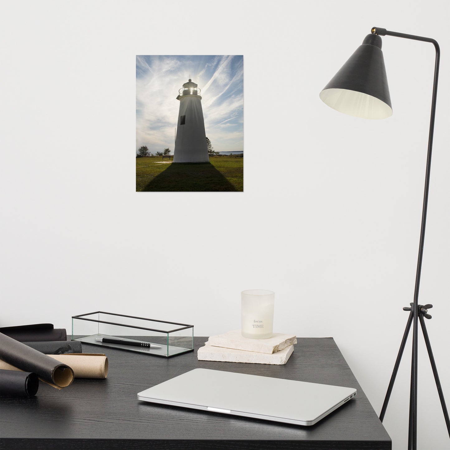 Turkey Point Lighthouse with Sun Flare Architectural Coastal Landscape Photo Loose Wall Art Print