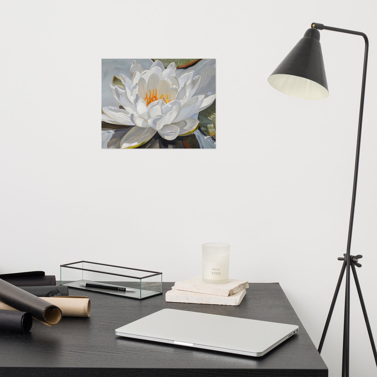 Peaceful White Waterlily Floral Botanical Digital Artwork Loose / Frameable / Frameless Art Print