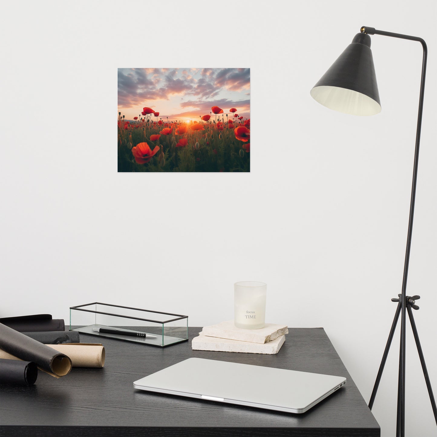 Artwork of Poppies: A Field of Memories Poppy Sunset Photorealism - Digital Artwork Loose Art Print